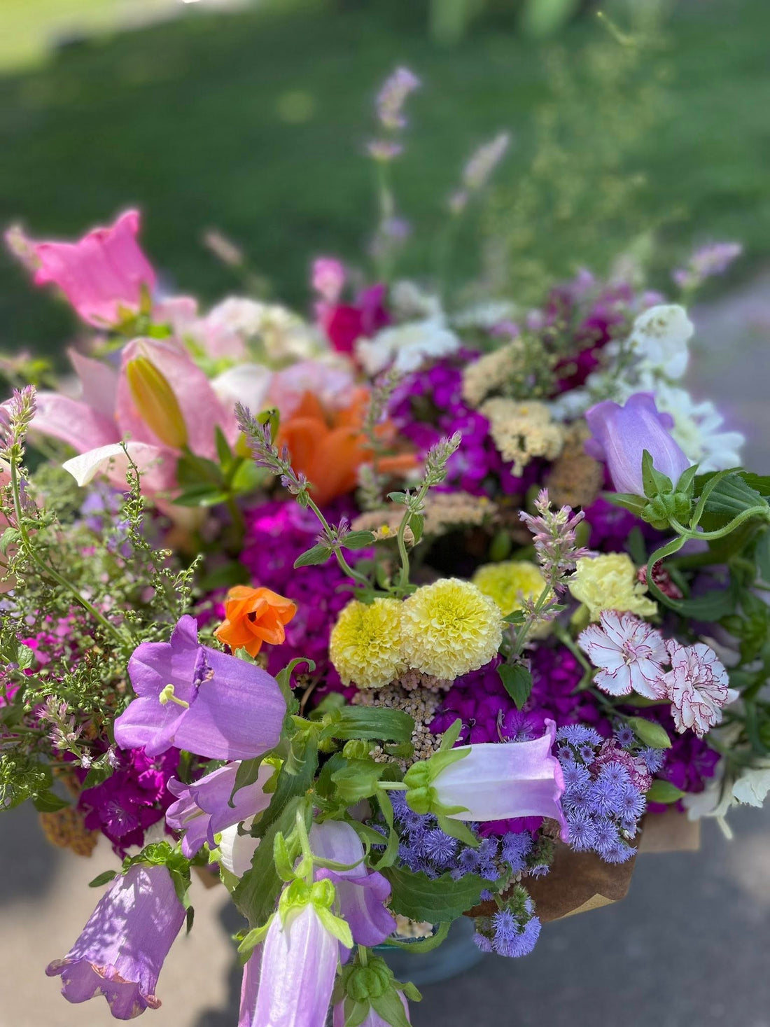 Freshly cut seasonal flowers on Texas flower farm before arranging