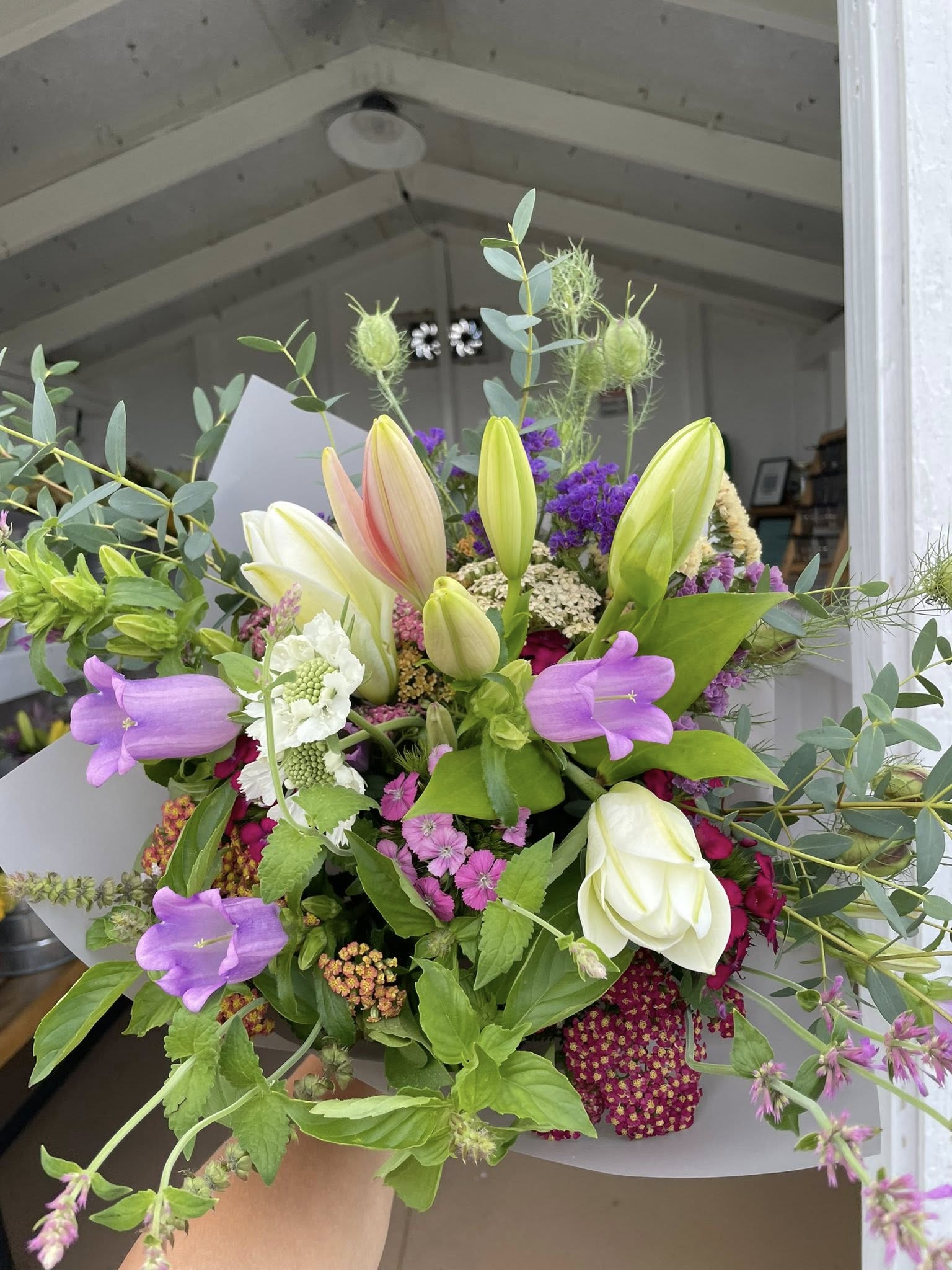Close-up of seasonal farm-grown flowers as part of a flower subscription