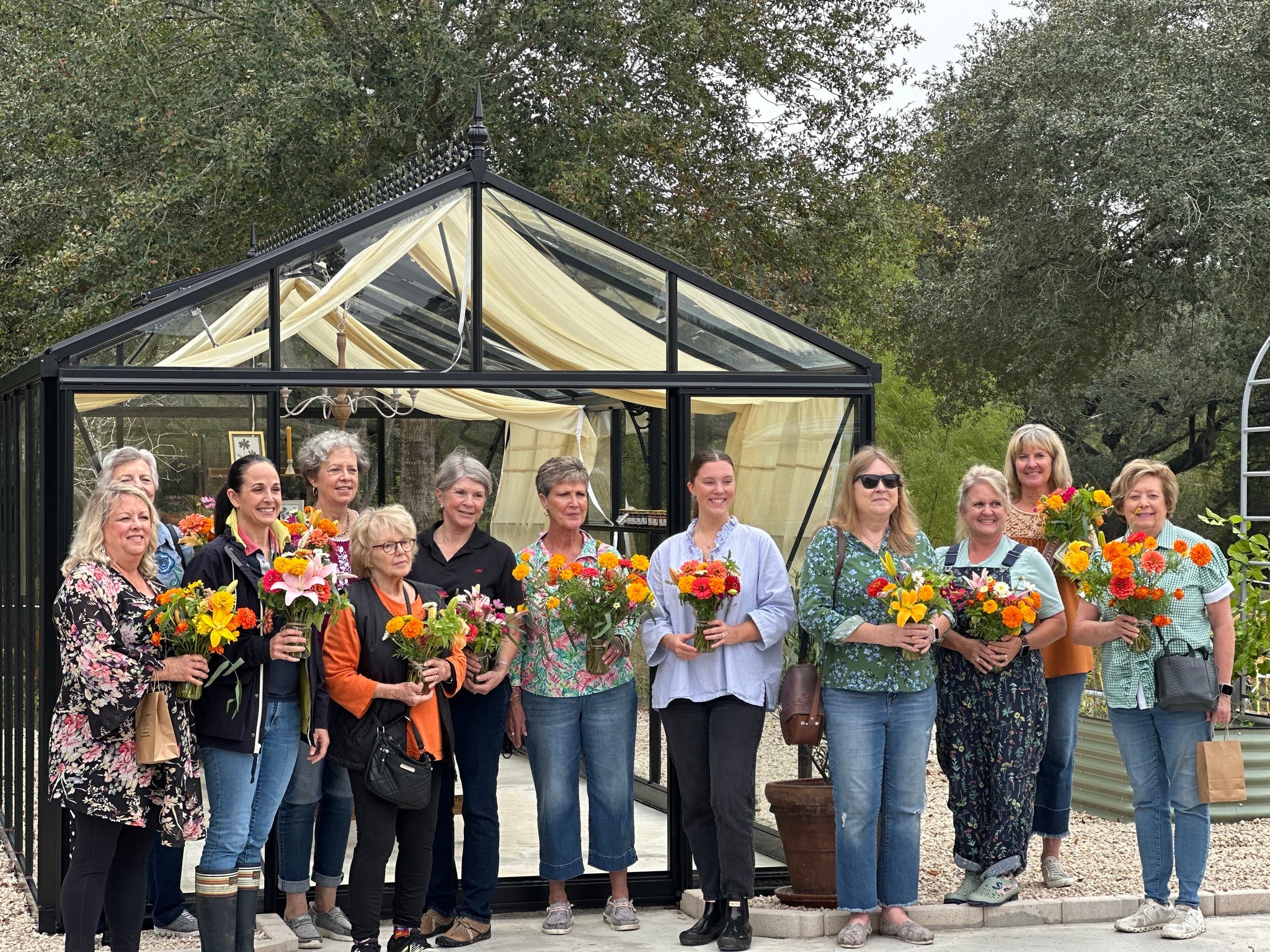 Small-group floral design experience hosted on a Texas flower farm