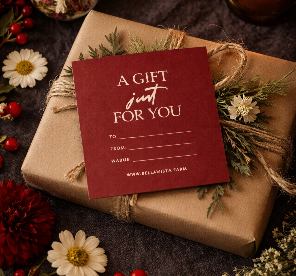 Bella Vista Flower Farm gift card styled with seasonal farm-grown flowers