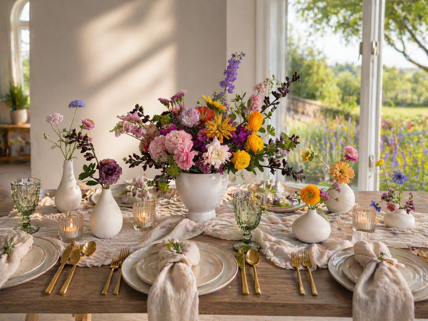 Table arrangement with Hostess Flowers from Bella Vista Farm Brenham TX