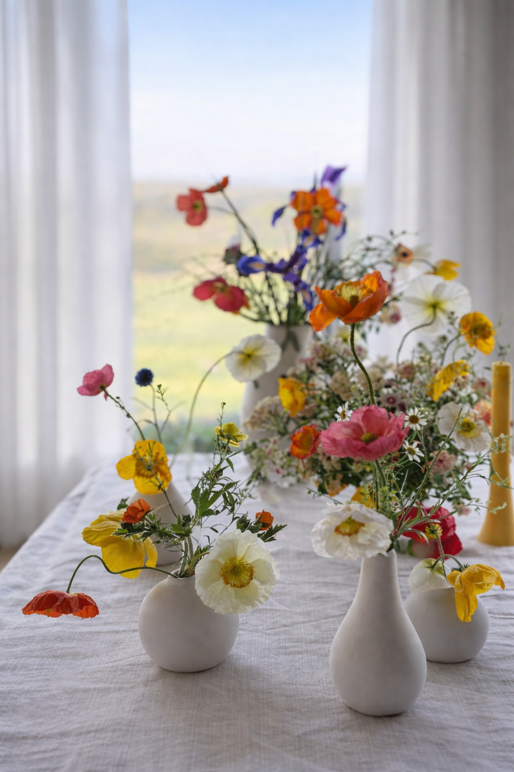 Flower bucket transformed into table centerpieces with seasonal blooms for events in Texas