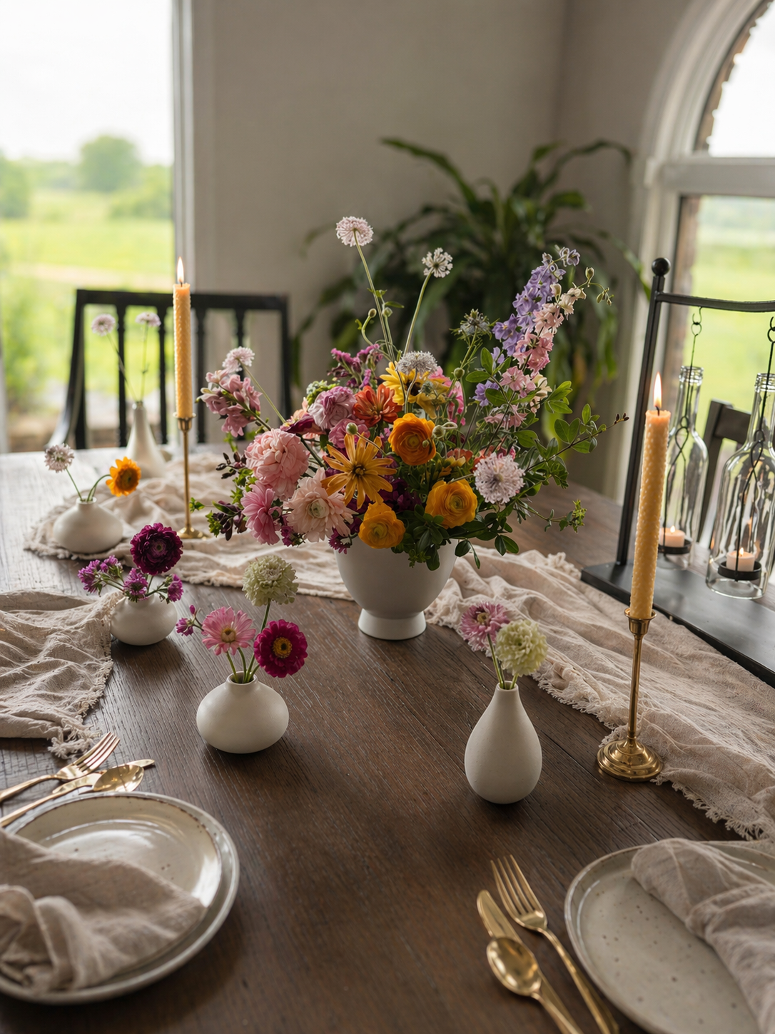 Table flowers creating a relaxed and welcoming atmosphere for a graduation gathering