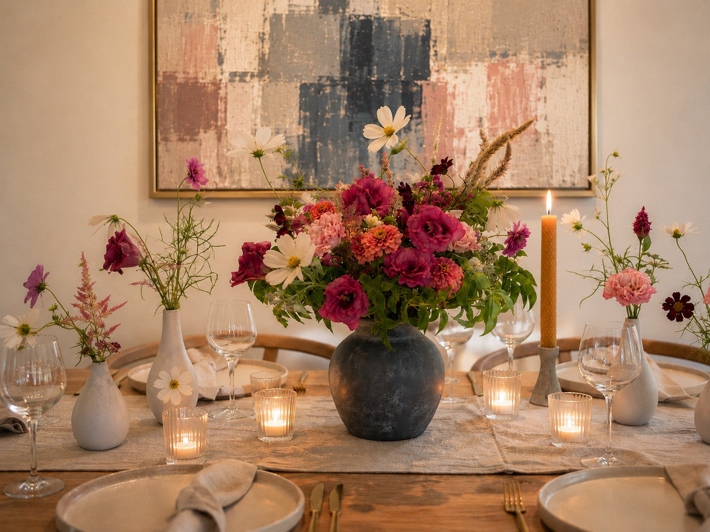 Seasonal Hosting Flowers prepared for a rehearsal dinner celebration.